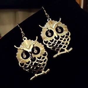 LAST ONE Gold owl crystal drop dangle earrings
